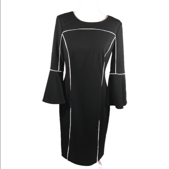 Calvin Klein Dresses & Skirts - Black/white piped bell sleeve Calvin Klein dress